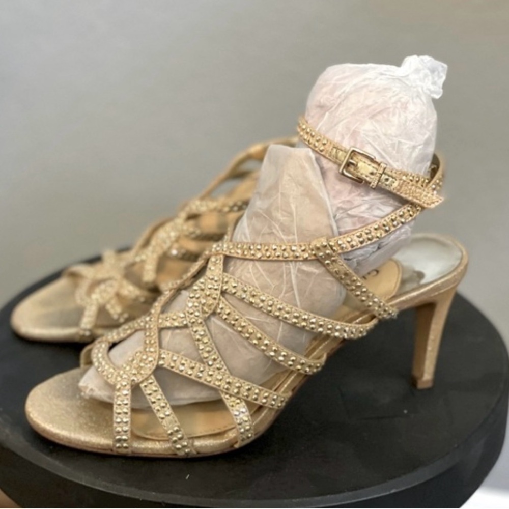 Elegant Gold Gianni Bini Strappy Heels